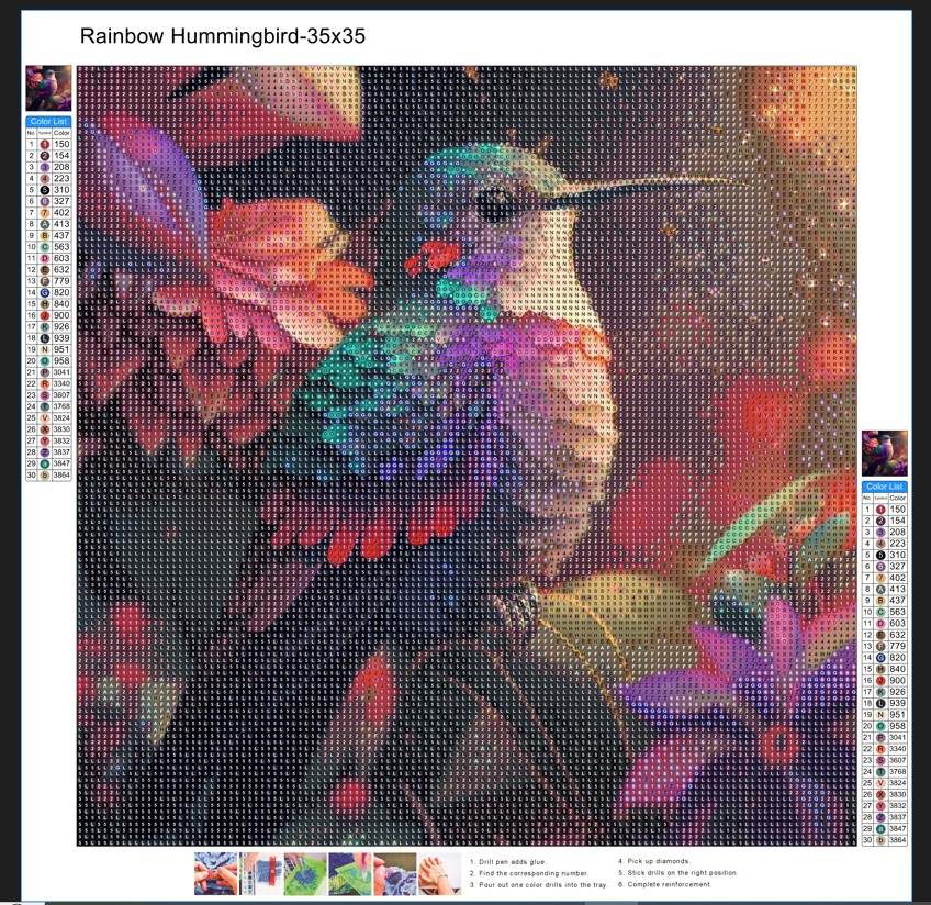 Diamond Art Kit 11x 14 Moderate Hummingbird